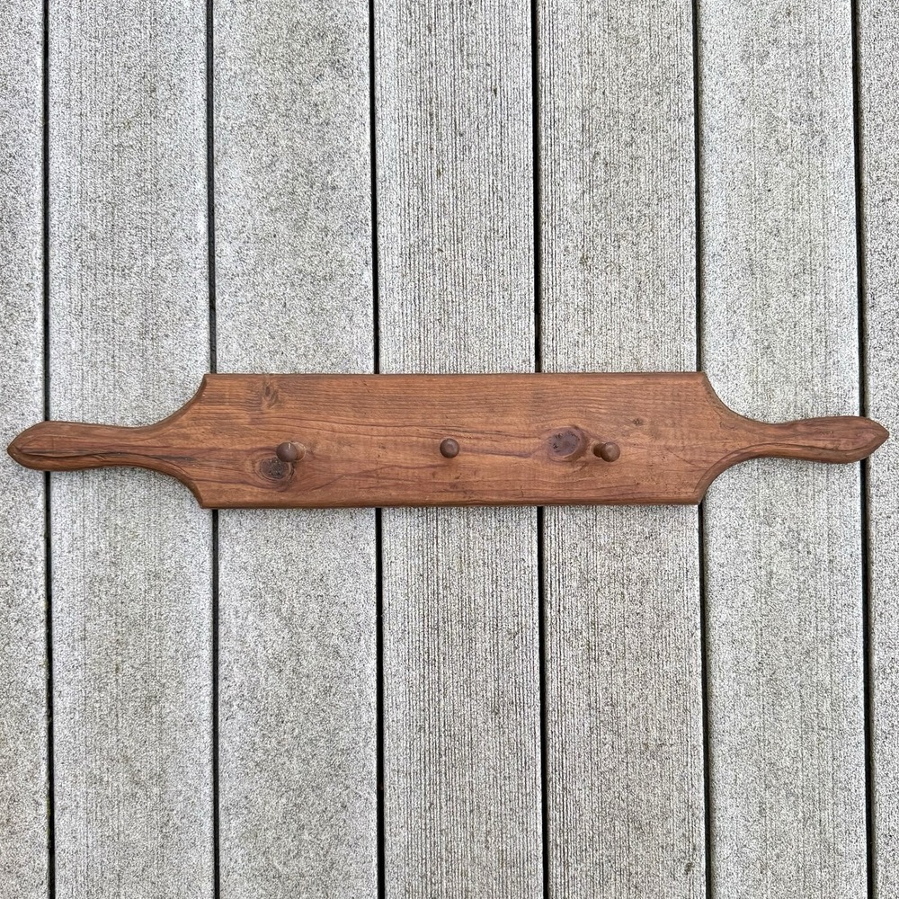 VTG 80s Handmade Wooden Rolling Pin Kitchen Peg Wall Decor Cottage Farm Country